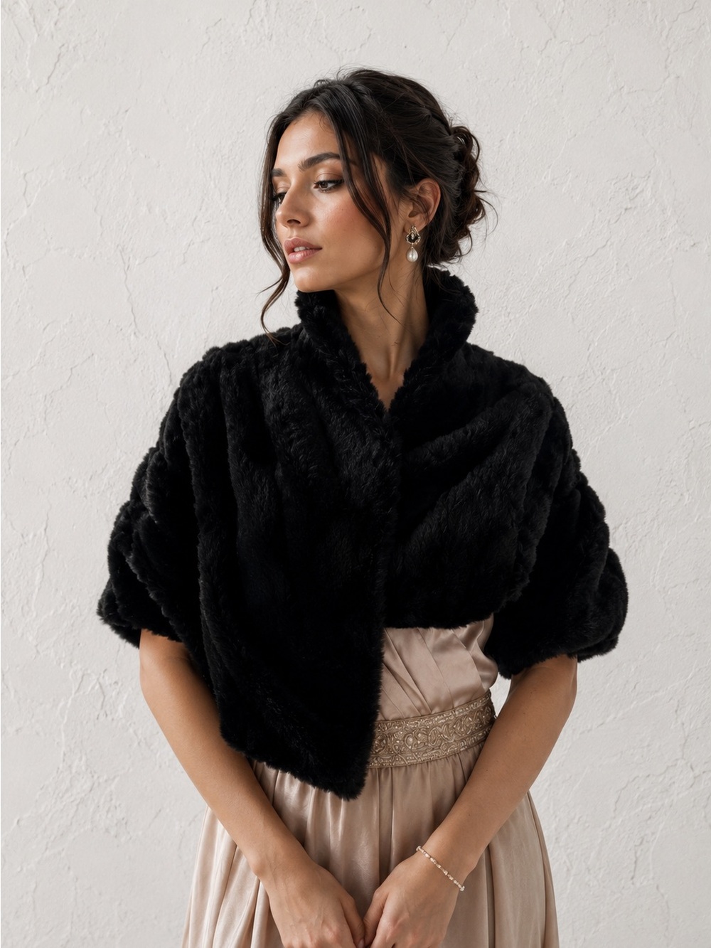 Vintage Real Fur Stole Black Fur Wrap Old Hollywood Evening Shawl